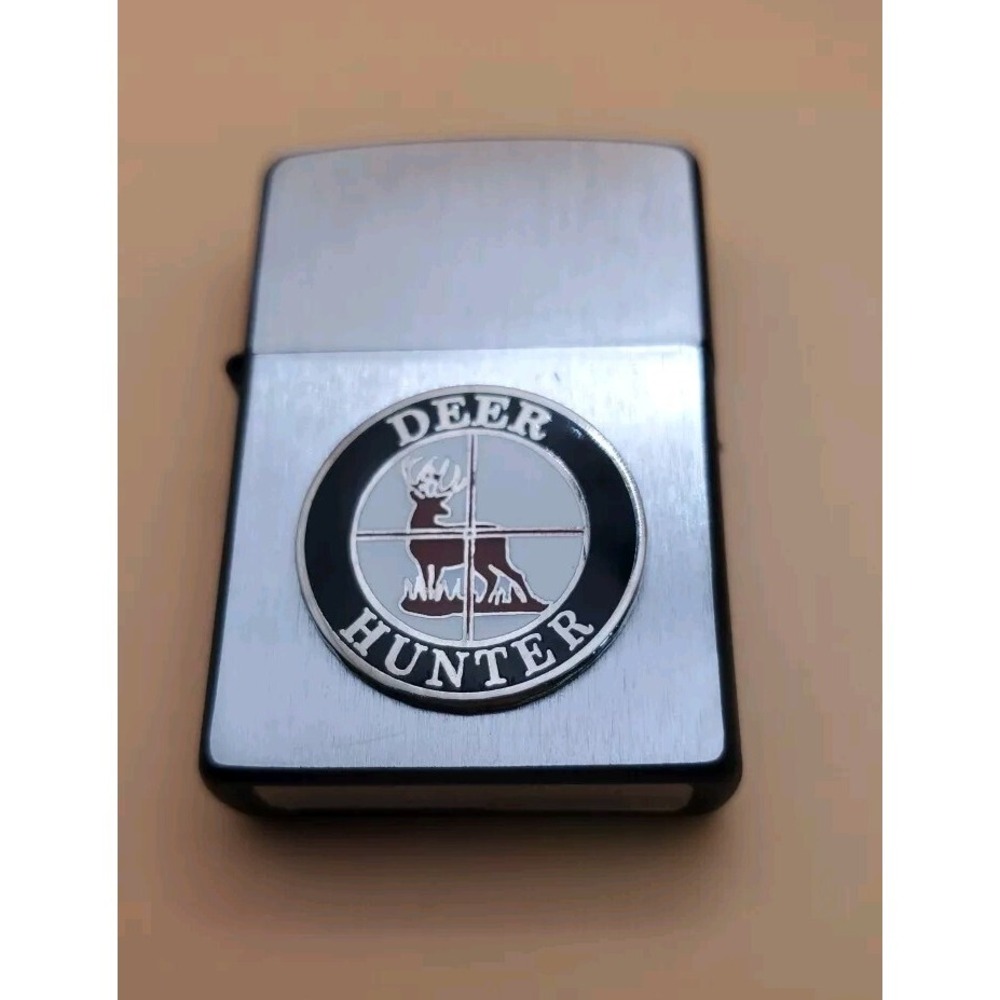 Zippo Lighter With A Deer Hunter Medallion Silver And Black 2012